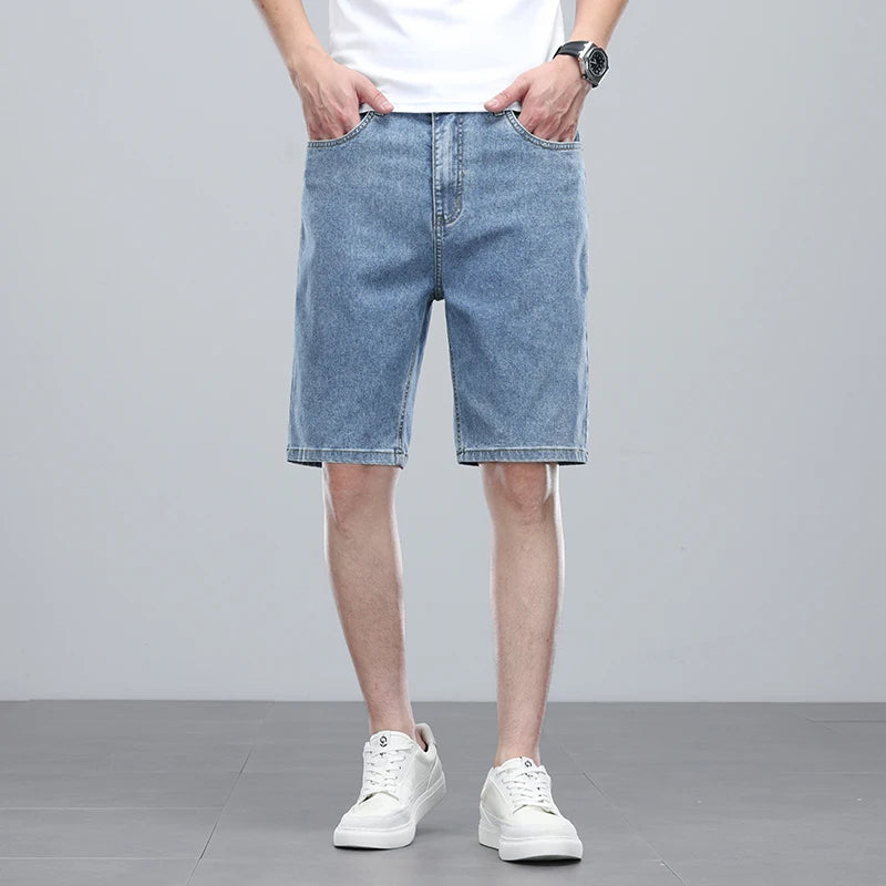 Summer denim mid knee walking shorts men retro man jeans washed water Lyocell breathable lightweight and elastic bermuda shorts