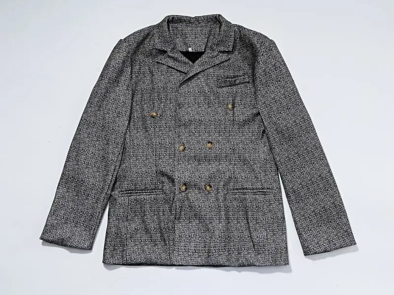 New Autumn Men's Gray Long-sleeved Suit Jacket, Dark Brown Double-breasted V-neck Blazers, Gentleman's Casual Coat.