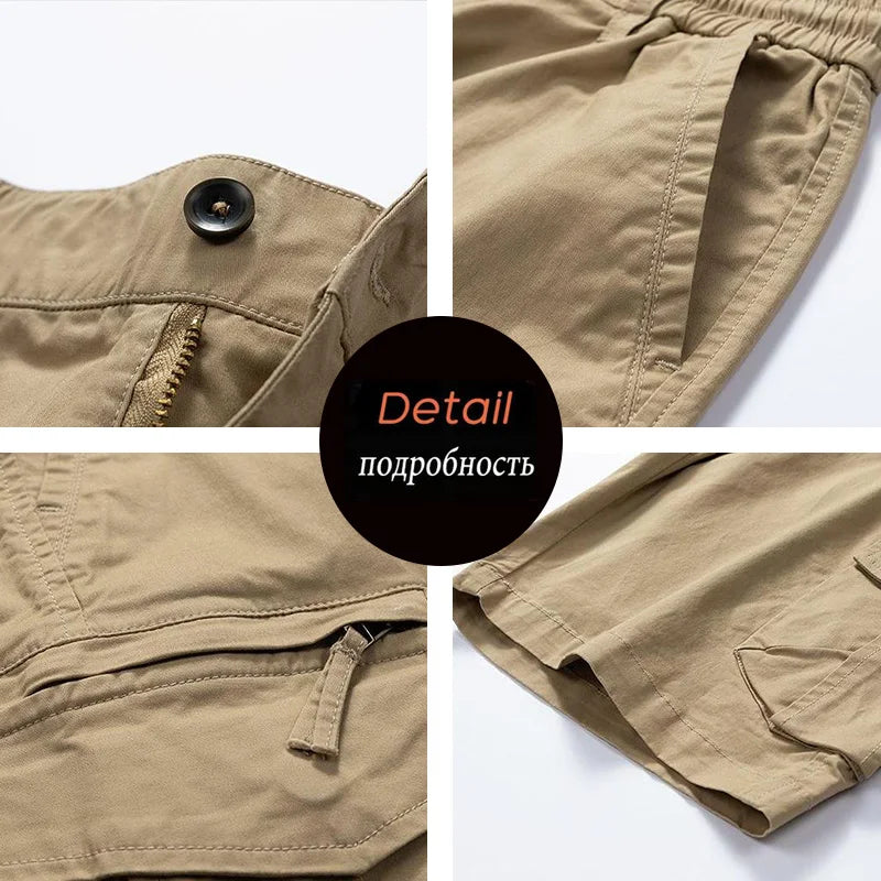 Summer Men Cotton Cargo Shorts Mens Jogger Casual Beach Fashion Shorts Man Bermuda Multi Pocket Work Safari Shorts Pants Trouser