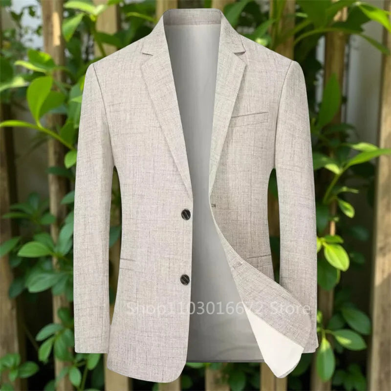Linen Men Blazer for Summer Vacation 1 Piece Male Suit Jackets for Business Party Casual Suit Designer Slim Fit Blazers