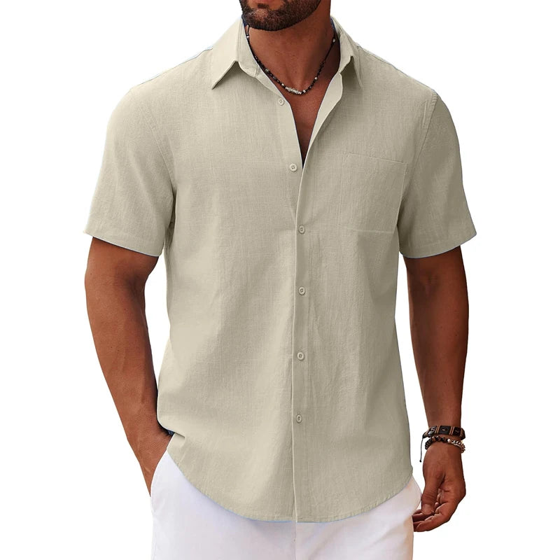 New Men's Short Sleeve Lightweight Summer Shirt Short Sleeve Shirt with Chest Pocket Casual Shirt Beach Shirt Casual Holiday
