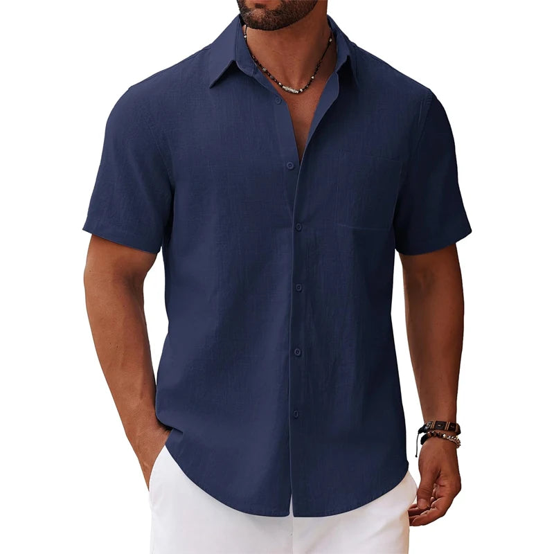 New Men's Short Sleeve Lightweight Summer Shirt Short Sleeve Shirt with Chest Pocket Casual Shirt Beach Shirt Casual Holiday