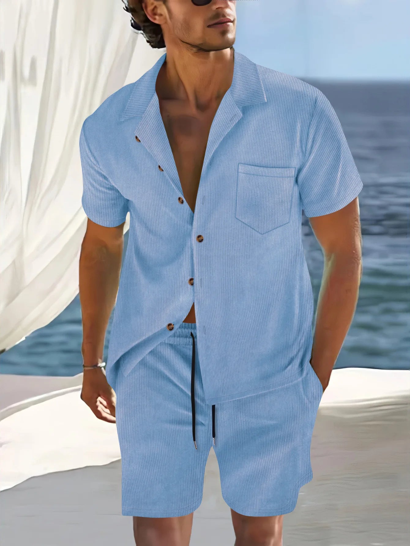 Short Sleeve Collar Shirt Men's Summer Thin Set Casual Sportswear Summer Shorts