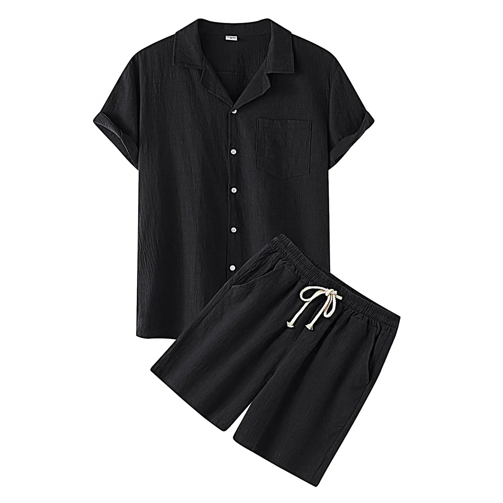 Cool Summer Comfortable Short-Sleeved Button Shirt Sets Men's Solid Color Shirt Shorts Suit Men's Cotton and Linen Casual Suit
