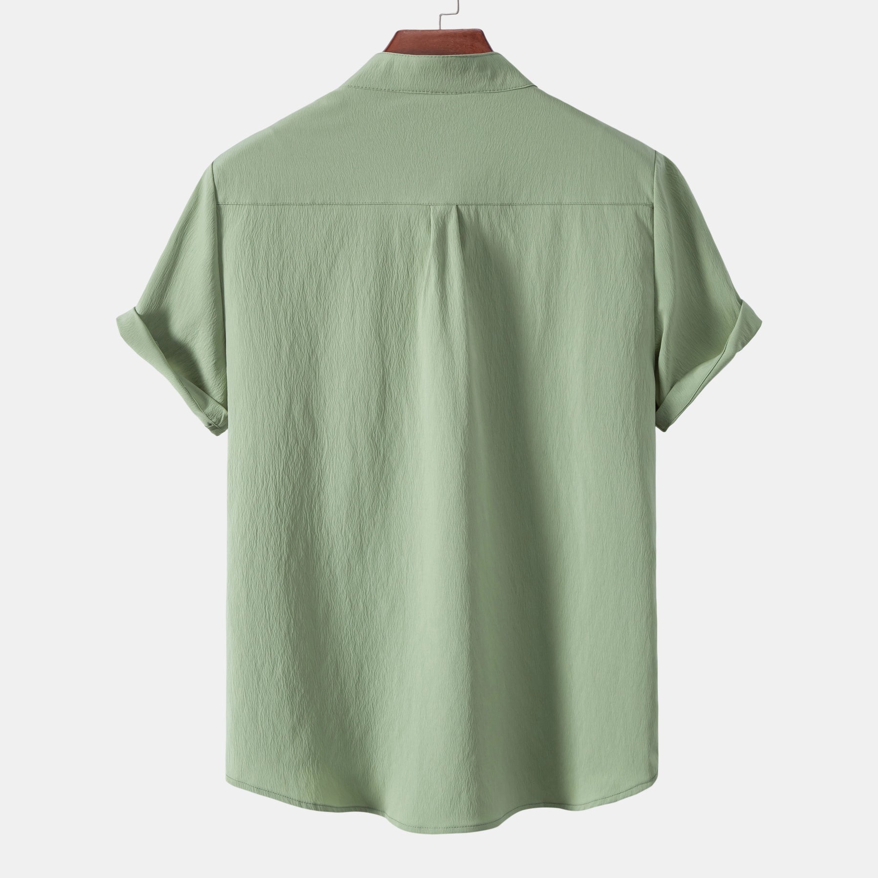 2024 New men's short sleeved solid color standing collar cardigan casual shirt for foreign trade