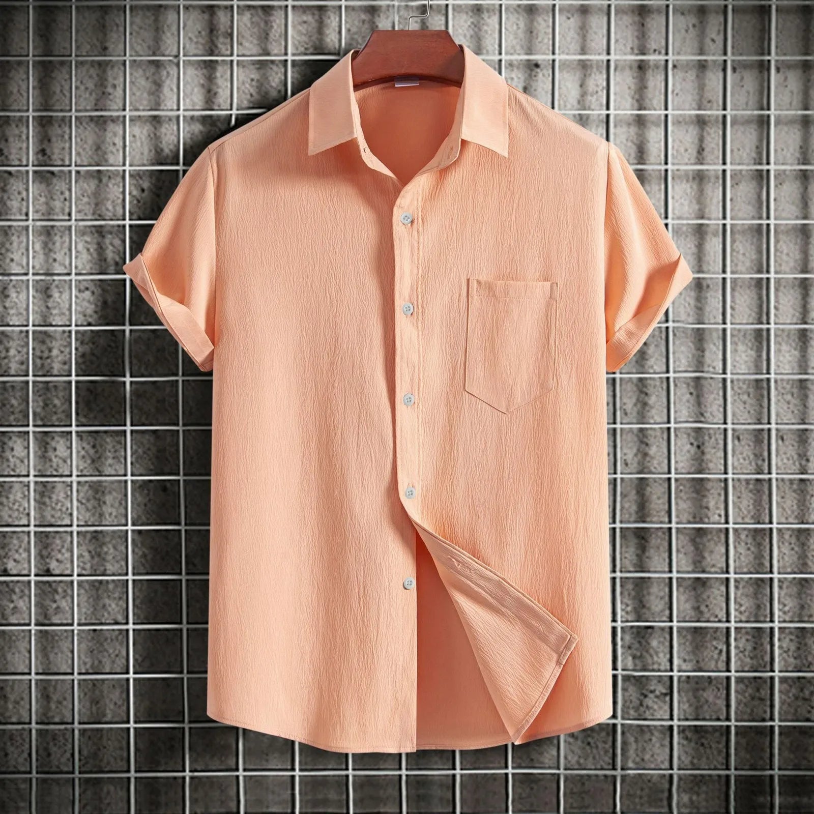 Men'S Short Sleeve Shirt Summer Button Cardigan Solid Color European And American Comfortable Breathable Beach Button Shirt