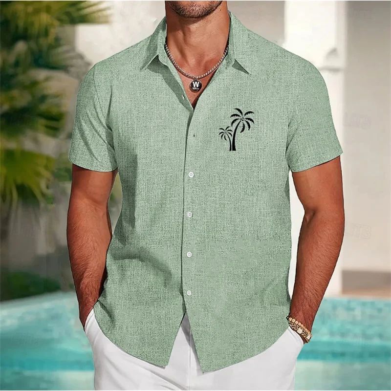 Men's 3D printed summer short sleeved shirt with artistic geometric patterns, casual lapel shirt, men's top