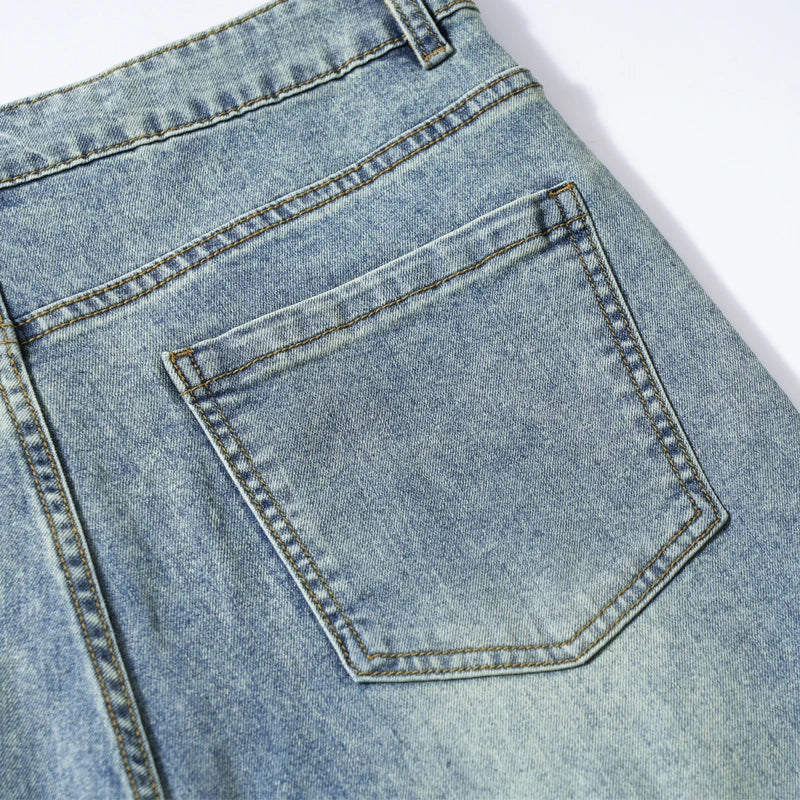 Summer denim mid knee walking shorts men retro man jeans washed water Lyocell breathable lightweight and elastic bermuda shorts