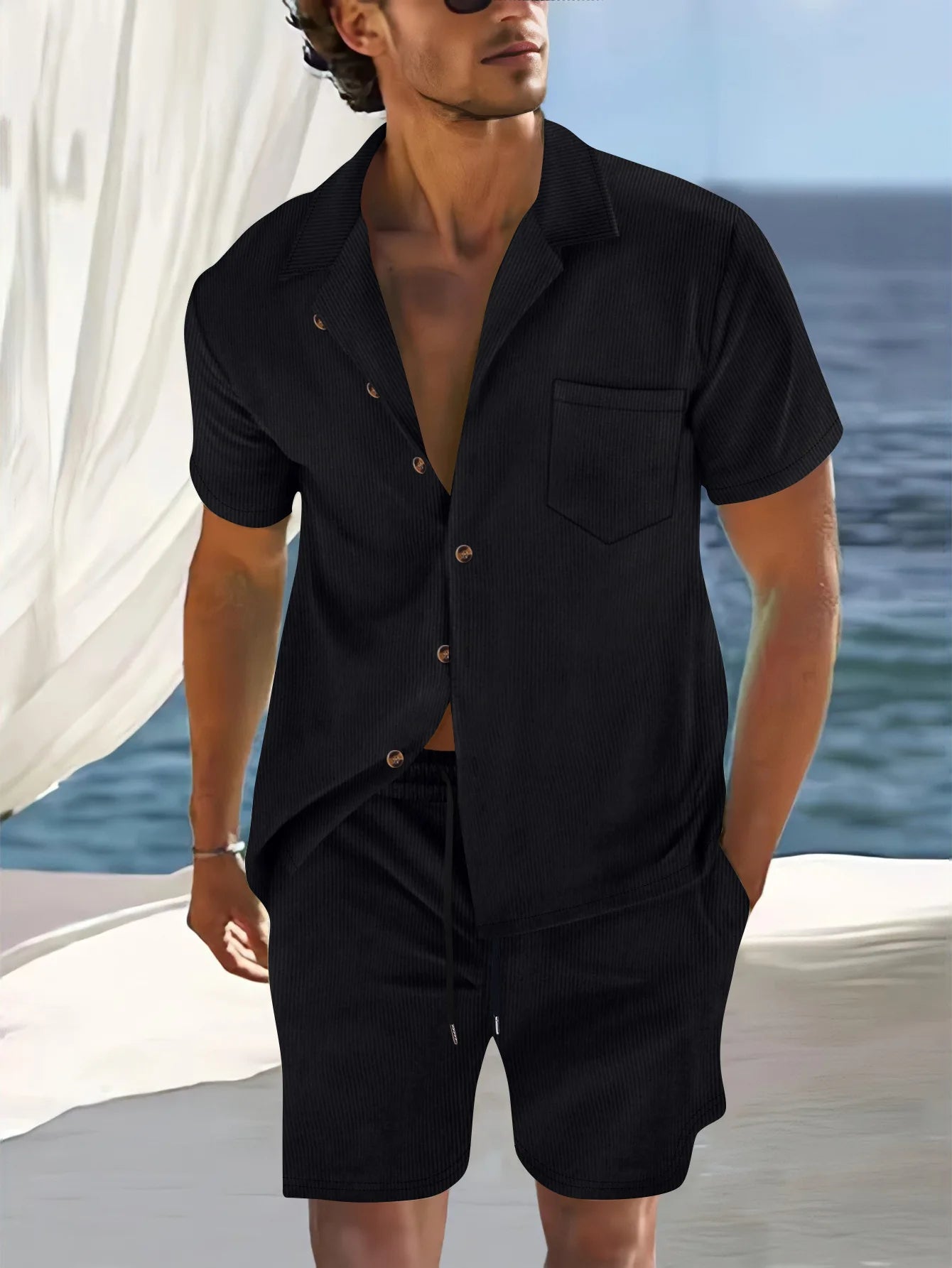 Short Sleeve Collar Shirt Men's Summer Thin Set Casual Sportswear Summer Shorts