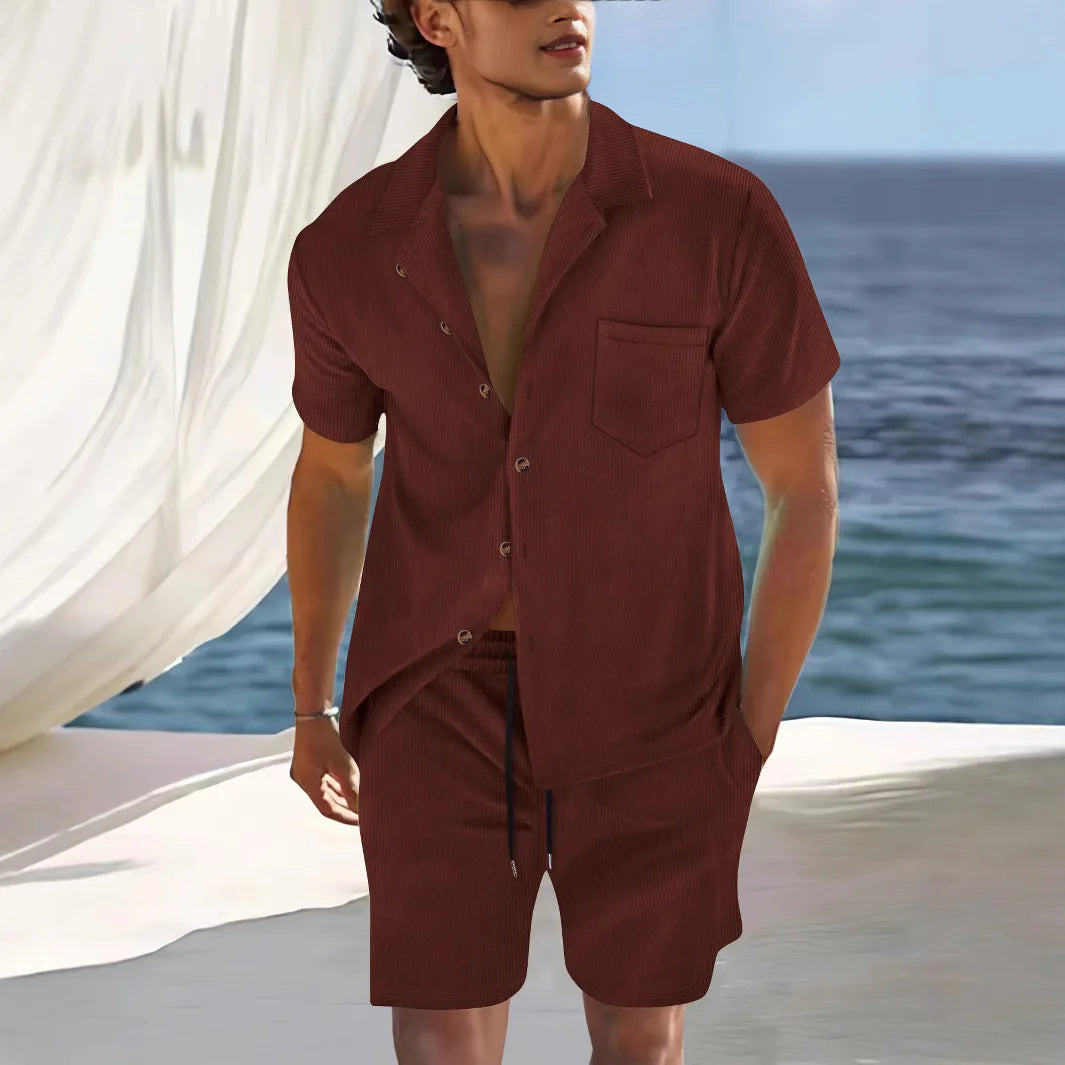 Short Sleeve Collar Shirt Men's Summer Thin Set Casual Sportswear Summer Shorts