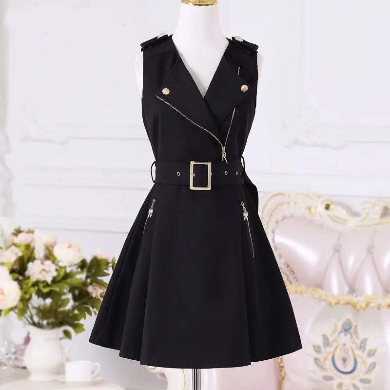 Women Dresses 2020 Spring And Autumn New Women's Black Zipper Slim British Temperament Dress Student Dresses Clothing