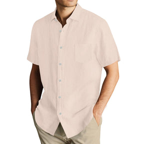 Men'S Short Sleeve Shirt Summer Button Cardigan Solid Color European And American Comfortable Breathable Beach Button Shirt