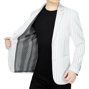 New Summer Men Striped Business Blazers Jackets Mesh Thin Casual Suits Coats Quality Male Slim Fit Blazers Suits Coats Clothing