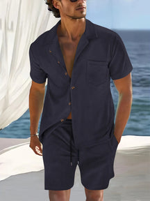 Short Sleeve Collar Shirt Men's Summer Thin Set Casual Sportswear Summer Shorts