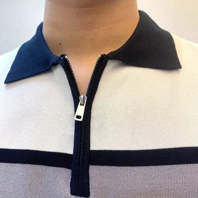 Half Zipper British Fashion Short-sleeved POLO Shirt Men's Trendy Handsome T-shirt Knitted Sweater