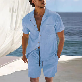 Short Sleeve Collar Shirt Men's Summer Thin Set Casual Sportswear Summer Shorts