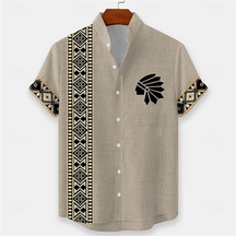 Men's 3D printed summer short sleeved shirt with artistic geometric patterns, casual lapel shirt, men's top