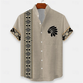 Men's 3D printed summer short sleeved shirt with artistic geometric patterns, casual lapel shirt, men's top
