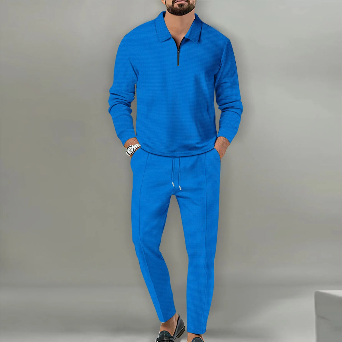 New Solid Color Zipper Long Sleeve Sport Pants Two Piece Set