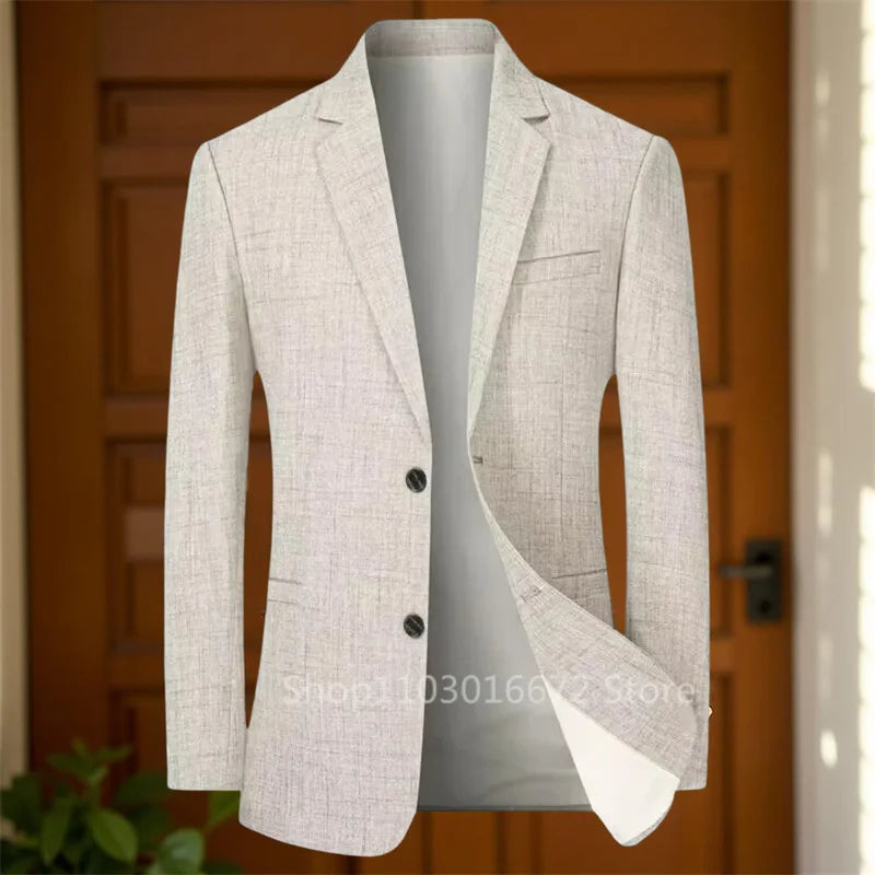 Linen Men Blazer for Summer Vacation 1 Piece Male Suit Jackets for Business Party Casual Suit Designer Slim Fit Blazers