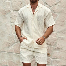 2025 spring and summer new casual suit men's loose and comfortable short-sleeved shirt men's fashion cotton and linen suit