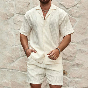2025 spring and summer new casual suit men's loose and comfortable short-sleeved shirt men's fashion cotton and linen suit