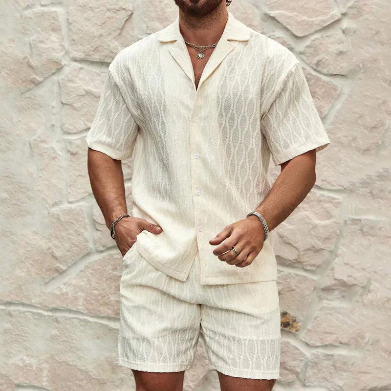 2025 spring and summer new casual suit men's loose and comfortable short-sleeved shirt men's fashion cotton and linen suit