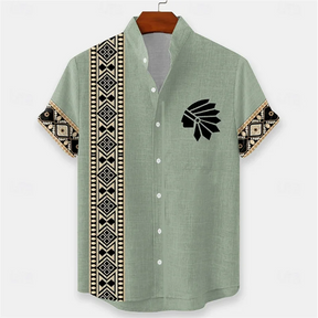 Men's 3D printed summer short sleeved shirt with artistic geometric patterns, casual lapel shirt, men's top