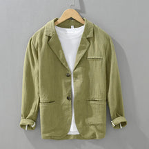 2025 New Cotton Linen Men's Blazer Spring Summer Daily Casual Blazers Loose Green Suit Jackets Japanese Retro Youth Male Suit