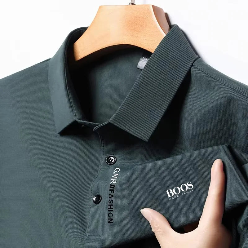 Men's New Summer Embroidery Business Casual Short Sleeved POLO Shirt High Quality Short Sleeved Ice Silk Is Cool Breathable Top