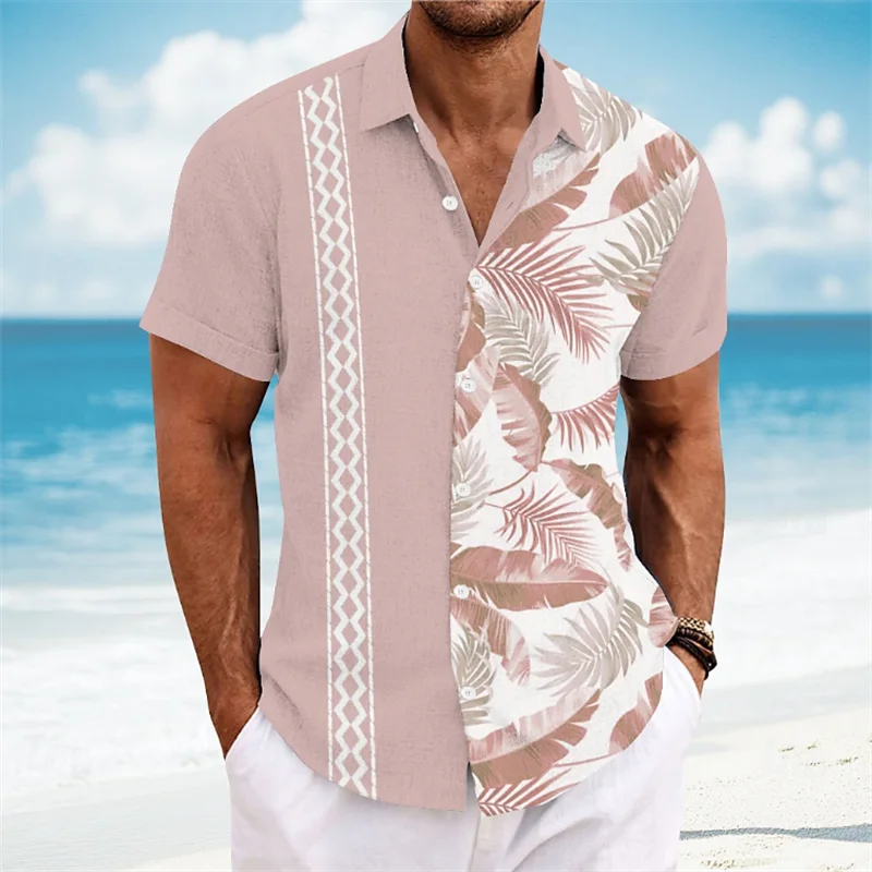 Men's 3D printed summer short sleeved shirt with artistic geometric patterns, casual lapel shirt, men's top