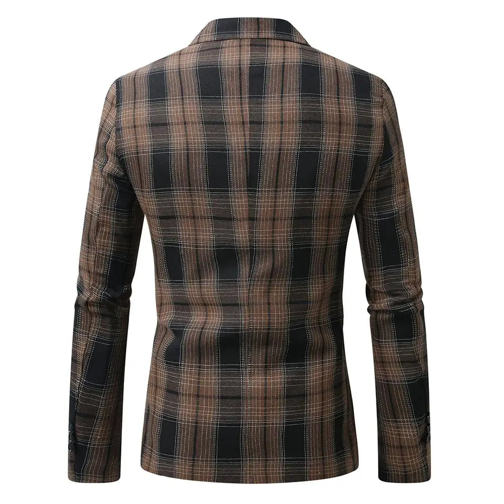 Classic Black Striped Suit Coat with V-Neckline Single-Button Casual Jacket for Men's Leisure Blazers, Size M-XXL