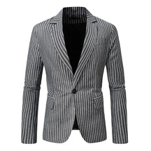 Classic Black Striped Suit Coat with V-Neckline Single-Button Casual Jacket for Men's Leisure Blazers, Size M-XXL