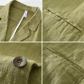 2025 New Cotton Linen Men's Blazer Spring Summer Daily Casual Blazers Loose Green Suit Jackets Japanese Retro Youth Male Suit