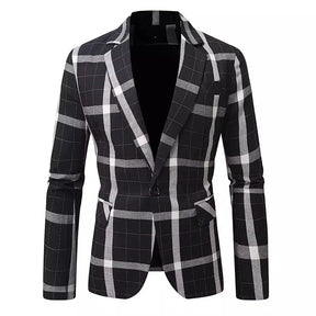Classic Black Striped Suit Coat with V-Neckline Single-Button Casual Jacket for Men's Leisure Blazers, Size M-XXL
