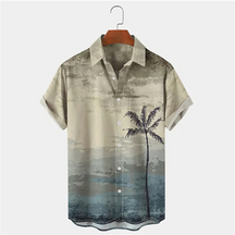 Men's 3D printed summer short sleeved shirt with artistic geometric patterns, casual lapel shirt, men's top