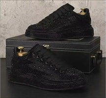 New Rhinestone Flat Leather Shoes Fashion Men Embroidery Loafer Dress ventilate Slipper Casual Diamond Shoe 38-43