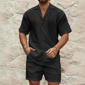 2025 spring and summer new casual suit men's loose and comfortable short-sleeved shirt men's fashion cotton and linen suit