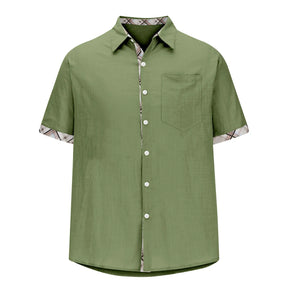 Men'S Casual Short Sleeve Shirt Solid Color Tops Open Cardigan Street Wear Lapel Button Shirt Men'S Vintage Vacation Shirt
