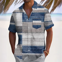 Men's 3D printed summer short sleeved shirt with artistic geometric patterns, casual lapel shirt, men's top