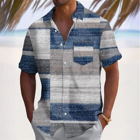 Men's 3D printed summer short sleeved shirt with artistic geometric patterns, casual lapel shirt, men's top
