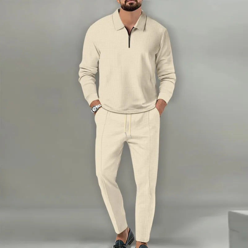 New Solid Color Zipper Long Sleeve Sport Pants Two Piece Set