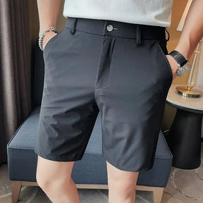 2023 Summer High Elastic Ice Silk Shorts Men Simple Casual Breathable Short Pants Formal Business Slim Knee Length Short Pants