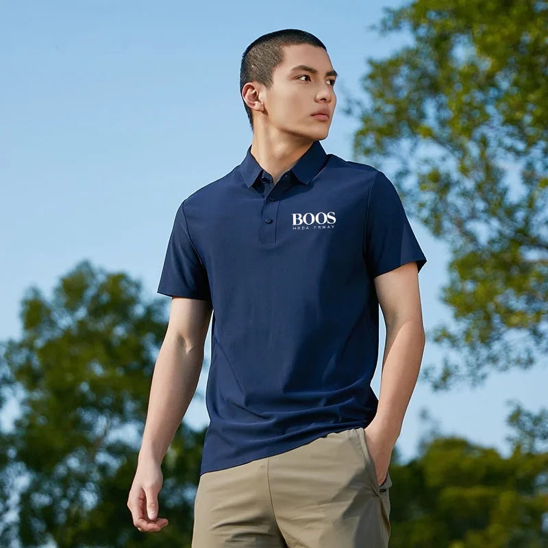 Embroidered Summer Ice Silk Polo Shirt T-Shirt New Half Sleeve Non-Marking Casual Business Thin Breathable Polo Shirt for Men
