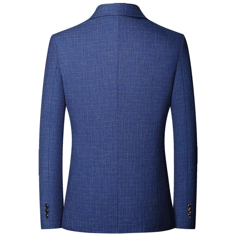 2025 Spring  Autumn New Blue Checkered Non-iron Suit Jackets for Men,black Light Business Casual Men Blazer Slim Fit, Asian Size