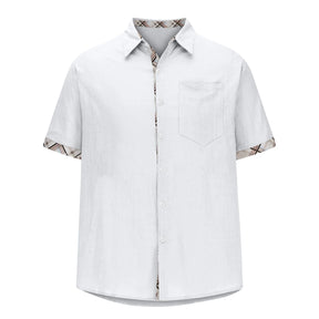 Men'S Casual Short Sleeve Shirt Solid Color Tops Open Cardigan Street Wear Lapel Button Shirt Men'S Vintage Vacation Shirt