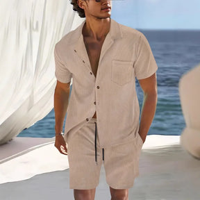 Short Sleeve Collar Shirt Men's Summer Thin Set Casual Sportswear Summer Shorts