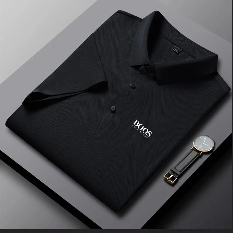 Embroidered Summer Ice Silk Polo Shirt T-Shirt New Half Sleeve Non-Marking Casual Business Thin Breathable Polo Shirt for Men