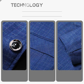 2025 Spring  Autumn New Blue Checkered Non-iron Suit Jackets for Men,black Light Business Casual Men Blazer Slim Fit, Asian Size