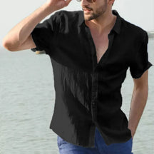 Men's Casual Short Sleeve Shirt Street Wear Lapel Button Solid Color Cotton Linen Shirt for Men Vintage Vacation Blouse M-3XL